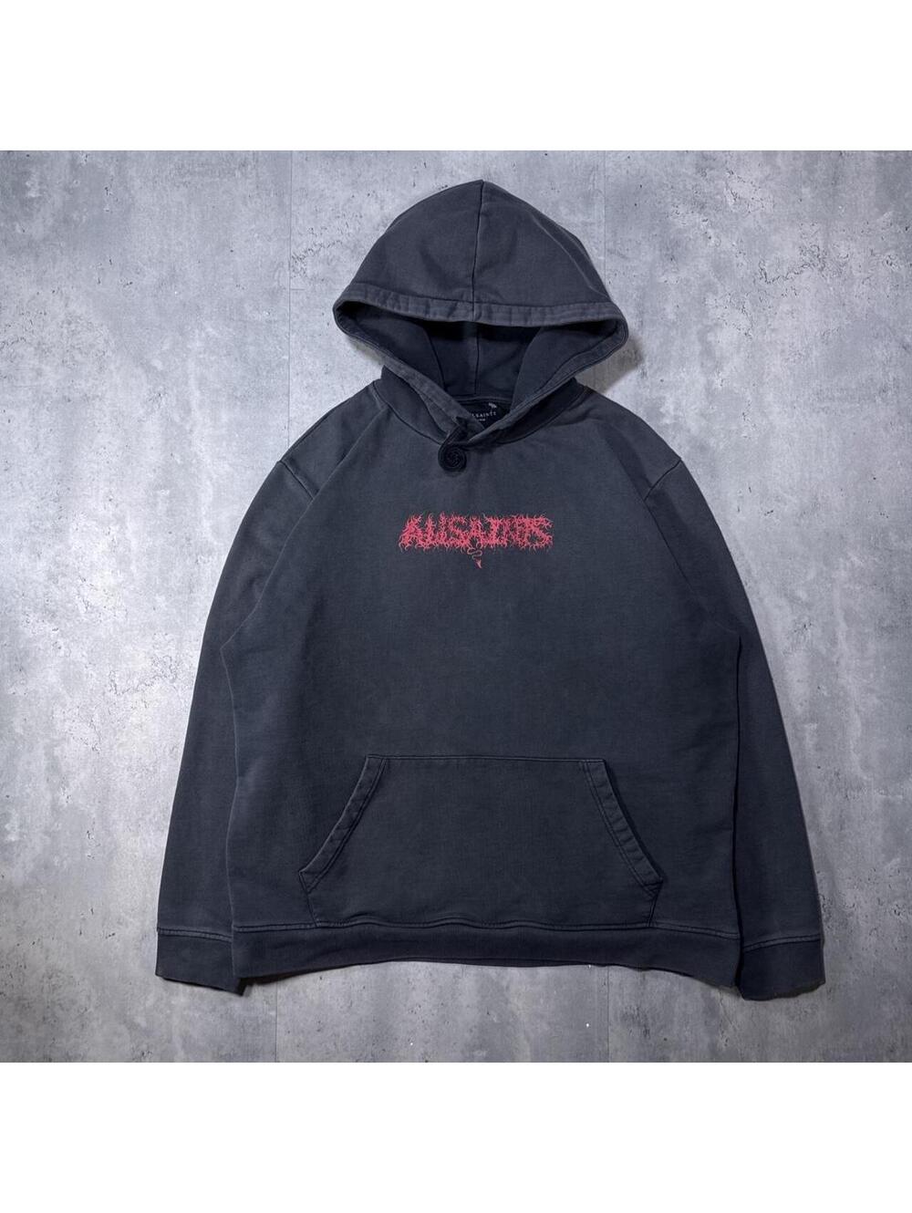 Y2K All Saints 00s Hoodie Black Heavyweight Jacket